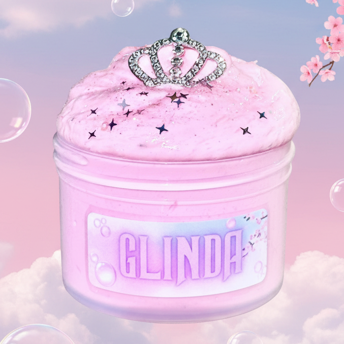 Pink slime with a crown on top and the label "Glinda"