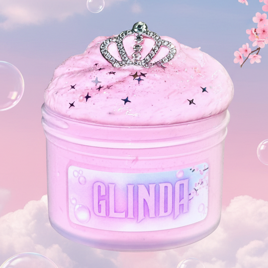 Pink slime with a crown on top and the label "Glinda"